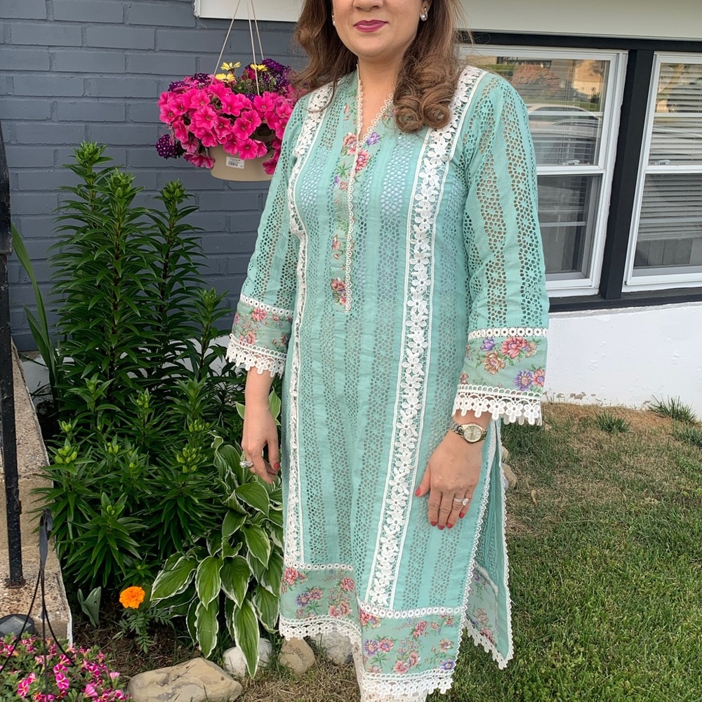 Elegant Green and White Kurta